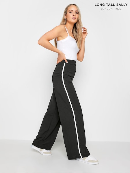 Long Tall Sally Black Tall Side Stripe Scuba Wide Leg Trousers (B36782) | £35