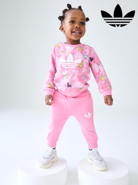adidas Originals Pink Infant 100% Cotton Crew Tracksuit (B36796) | £38