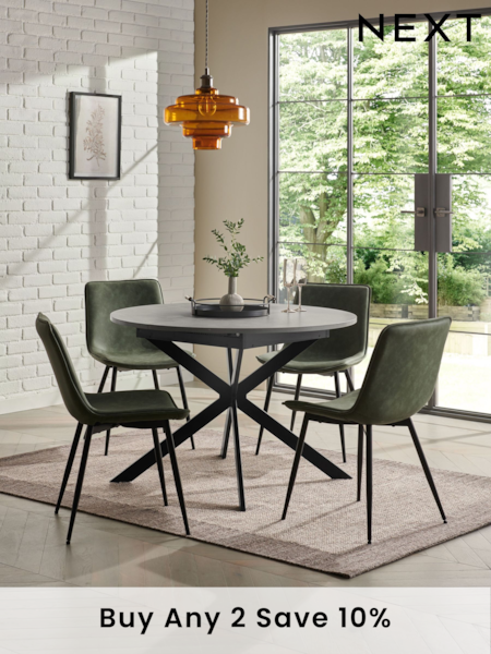 Khaki Green Set of Arona Faux Leather Sawyer Dining Chairs and Extending Dining Table (B36828) | £799