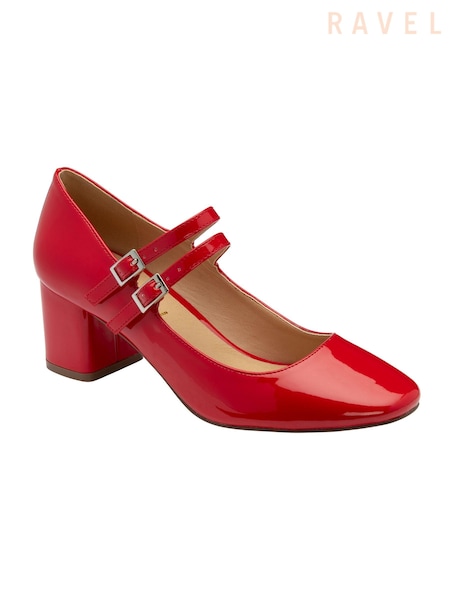 Ravel Red Mary Jane Twin Buckle Block Heel Shoes (B37105) | £70