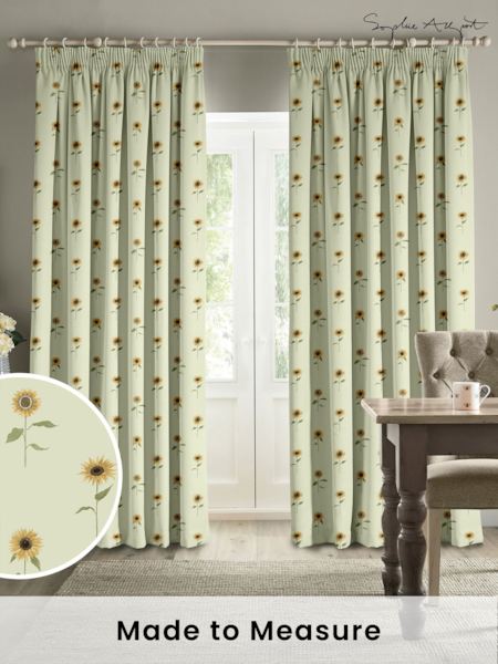 Sophie Allport Green Sunflowers Made to Measure 100% Cotton Curtains (B37266) | £91
