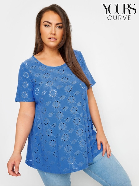 Yours Curve Blue Broderie Swing T-Shirt (B37538) | £20