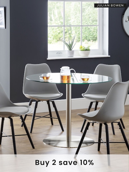 Julian Bowen Glass Chrome Milan Round Glass Brushed Steel Pedestal Table (B37667) | £240