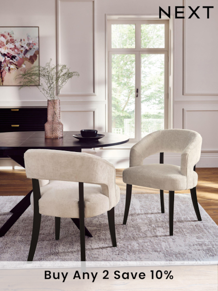 Set of 2 Plush Chenille Oyster Remi Black Leg Dining Chairs (B37817) | £360