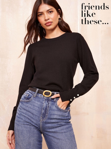 Friends Like These Black Petite Long Sleeve Crew Neck Jumper (B38127) | £26