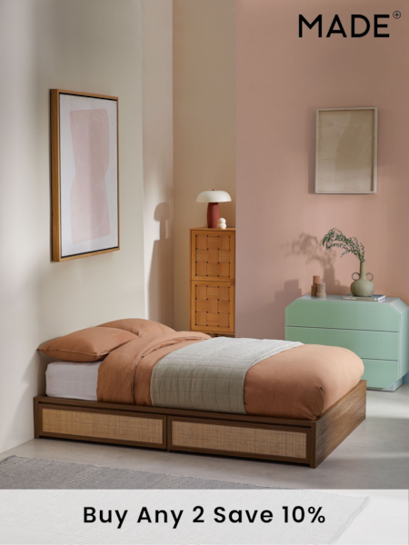 MADE.COM Dark Oak Effect Pavia Rattan Platform Storage Bed (B38503) | £650 - £699