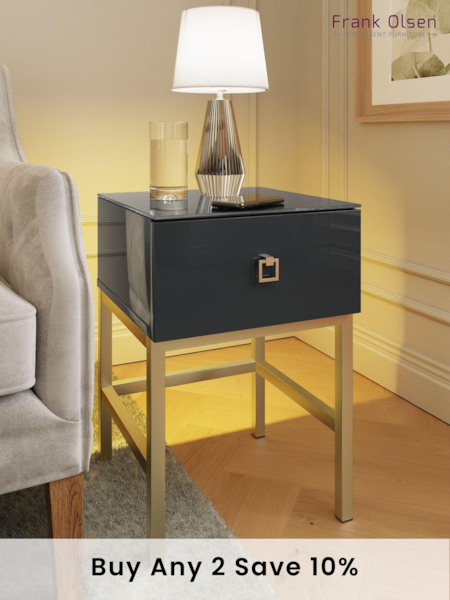 Frank Olsen Midnight Black Lyra SMART One Drawer Side Table (B38543) | £230