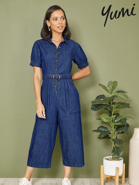 Yumi Blue 100% Cotton Chambray Button Up Jumpsuit (B38699) | £55
