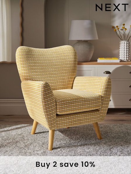 Mini Stripe Geo Ochre Yellow Wilson II Highback Armchair (B38956) | £325
