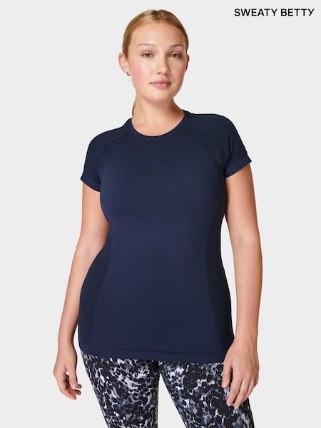 Sweaty Betty Navy Blue Athlete Seamless Workout T-Shirt (B38963) | £45