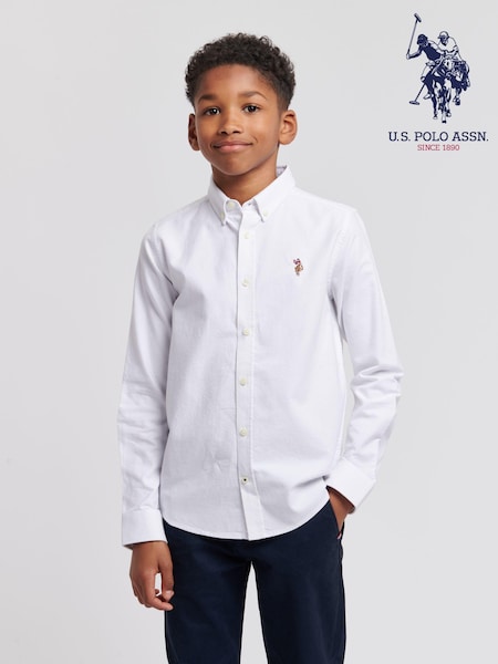 U.S. Polo Assn. White Peached Boys Oxford 100% Cotton Shirt (B39046) | £35 - £42