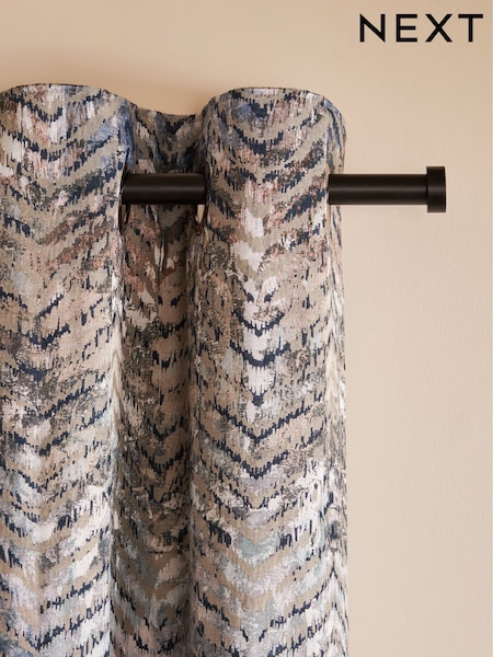 Blue/Natural Abstract Jacquard Eyelet Lined Curtains (B39093) | £90 - £190