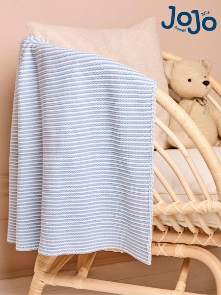 JoJo Maman Bébé Knitted Stripe Blanket Blue (B39112) | £26