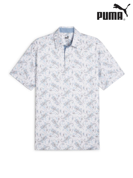 Puma White CLOUDSPUN Mens Golf Paisley Polo Shirt (B39160) | £55