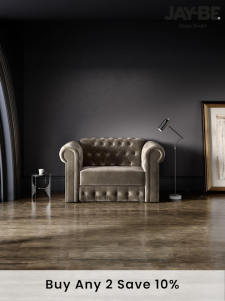 Jay-Be Luxe Velvet Mink Brown Chesterfield Snuggle Sofa Bed (B39272) | £2,710