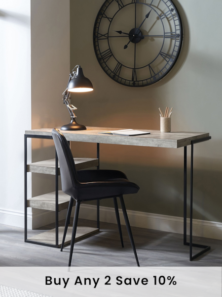 Pacific Grey Jersey Concrete Effect Wood and Black Iron Desk (B39328) | £275