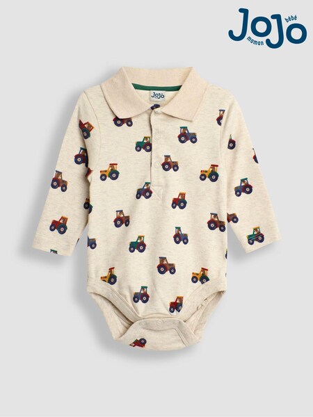 JoJo Maman Bébé Natural Tractor Print Polo Shirt Body (B39734) | £15