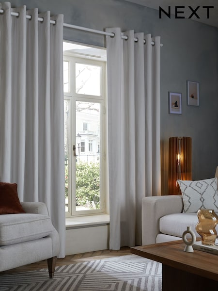 Grey Light Cloud Lined Cotton Eyelet Curtains (B40913) | £20 - £90