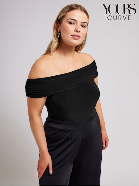 Yours Curve Black Ruched Bardot Bodies (B41095) | £32