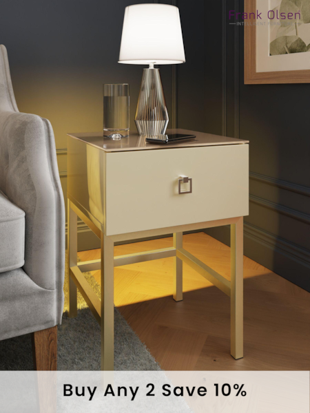 Frank Olsen Antique White Lyra SMART One Drawer Side Table (B41209) | £230