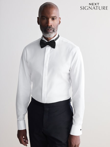 White Slim Fit Signature Egyptian Cotton Shirt and Silk Bow Tie Set (B41377) | £60