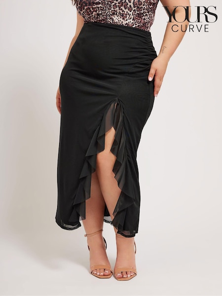 Yours Curve Black Mesh Ruffle Maxi Skirt (B42051) | £36