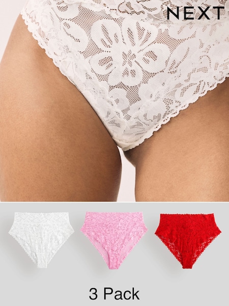 Red/Pink High Rise High Leg Floral Lace Knickers 3 Pack (B42095) | £21