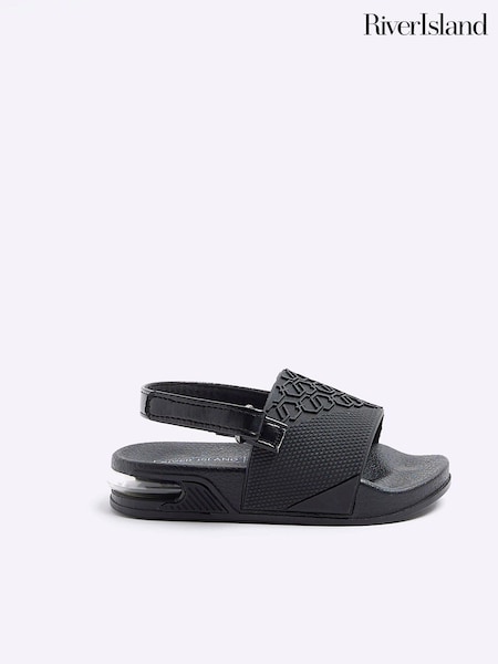River Island Black Boys Rubber Debossed Sliders (B42279) | £6
