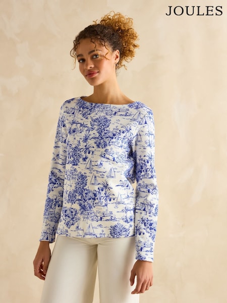 Joules Harbour Blue Toile de Jouy Boat Neck Printed Top (B42421) | £35