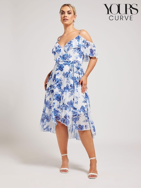 Your Curve White Floral Print Ruffle Hem Dress (B42488) | £65