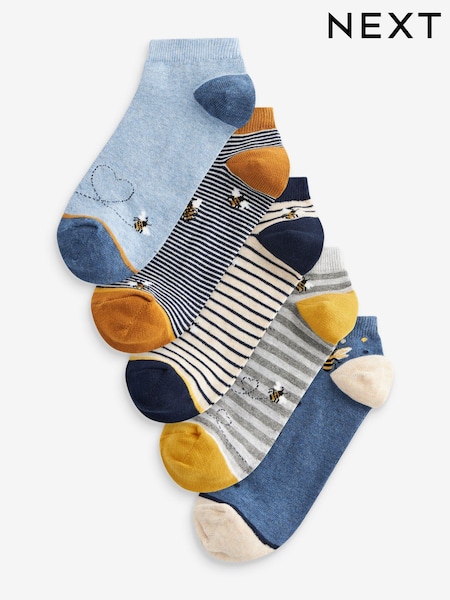 Navy/Ochre Bee Trainer Socks 5 Pack (B42536) | £10