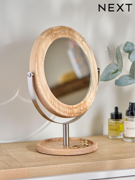 Natural Ashwood 5x Magnification Round Dressing Table Mirror (B42677) | £36