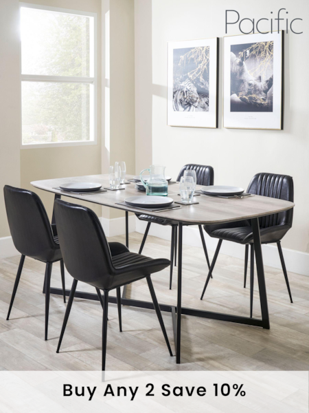 Pacific Brown and Grey Ukiah Oak Veneer and Black Metal Dining Table (B42697) | £455