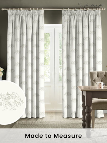 Sophie Allport Sage Green Vector Strawberry Made to Measure 100% Cotton Curtains (B42910) | £91
