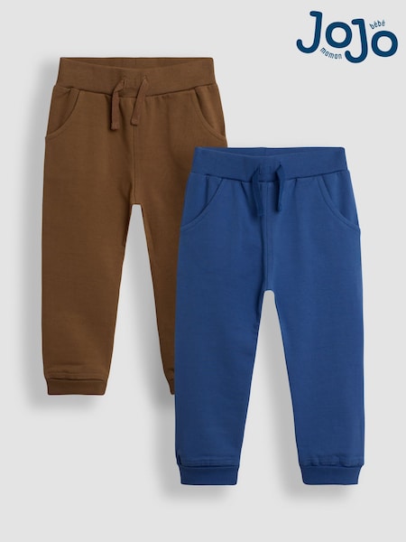 JoJo Maman Bébé Tan Brown & Royal Blue 2-Pack Fitted Joggers (B43008) | £21