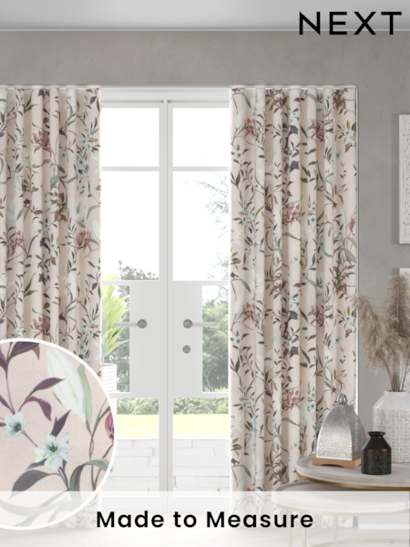 Pink Lily Floral Made to Measure 100% Cotton Curtains (B43100) | £61