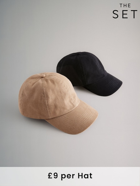 The Set Black/Tan 2 Pack Baseball 100% Cotton Caps (B43112) | £18
