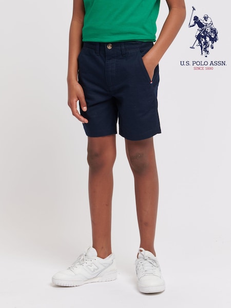 U.S. Polo Assn. Blue Boys Linen Blend Chino Shorts (B43275) | £40 - £48