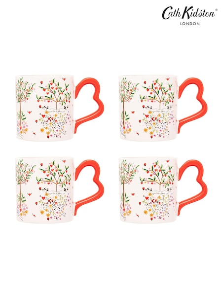 Cath Kidston Set of 4 Pink Oh My Heart Mugs (B43297) | £40