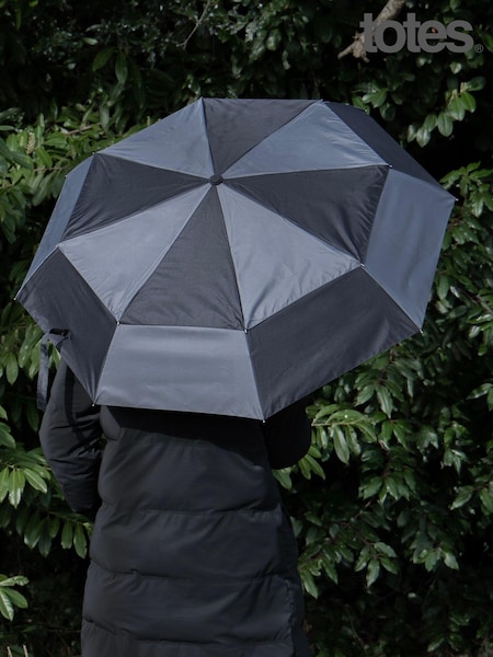 Totes Black ECO-BRELLA® Auto Open Close Double Canopy Umbrella (B43421) | £23