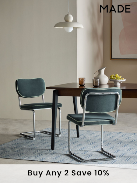 MADE.COM Set of 2 Grey with Jade Green Piping Parker Dining Chairs in Velvet (B43472) | £449