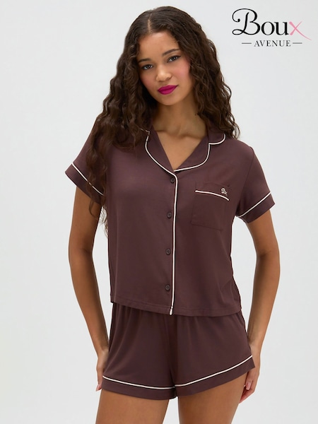 Brown - Boux Avenue Piping Modal Short Pyjamas Set