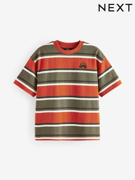 Green/Rust Relaxed Fit Stripe Heavyweight Short Sleeve T-Shirt (3-16yrs) (B43892) | £12 - £15