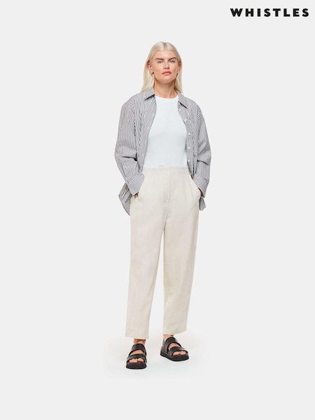 Whistles Cream Petite Linen Barrel Leg Trousers (B44145) | £99