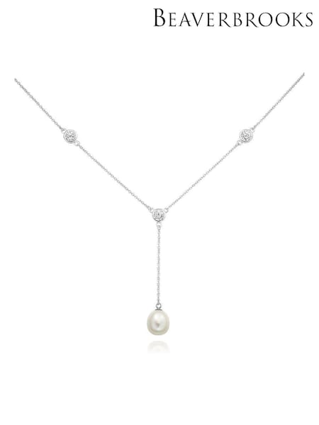 Beaverbrooks Sterling Silver Cubic Zirconia Freshwater Cultured Pearl Drop (B44351) | £135