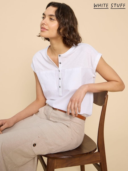 White Stuff White 100% Cotton Jersey Mix Beth Shirt (B44370) | £39