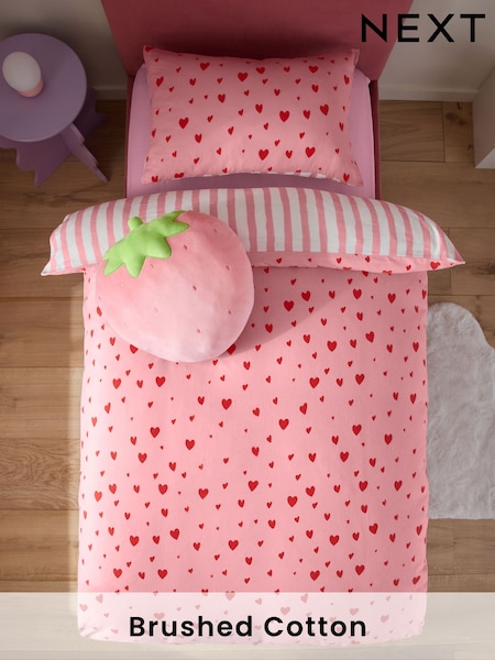 Pink Red Hearts Supersoft 100% Brushed Cotton Duvet Cover and Pillowcase Set (B44489) | £27 - £40