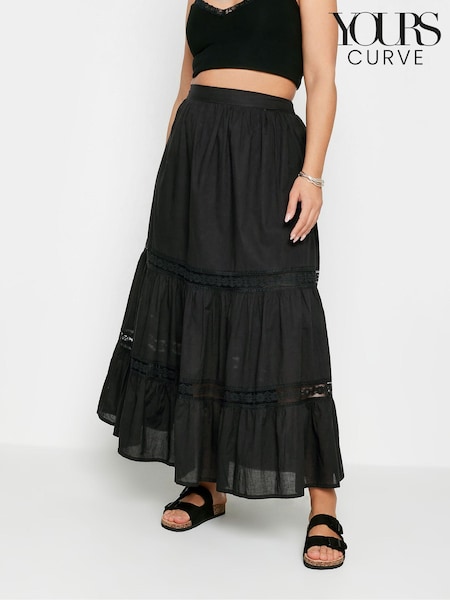 Yours Curve Black Tiered Maxi 100% Cotton Skirt (B44762) | £31