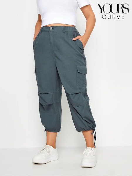 Yours Curve Grey Cargo Cropped 100% Cotton Trousers (B44788) | £29