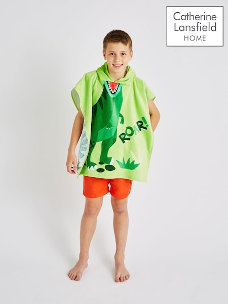 Catherine Lansfield Green Dinosaur Hooded Poncho 100% Cotton Towel (B44889) | £10